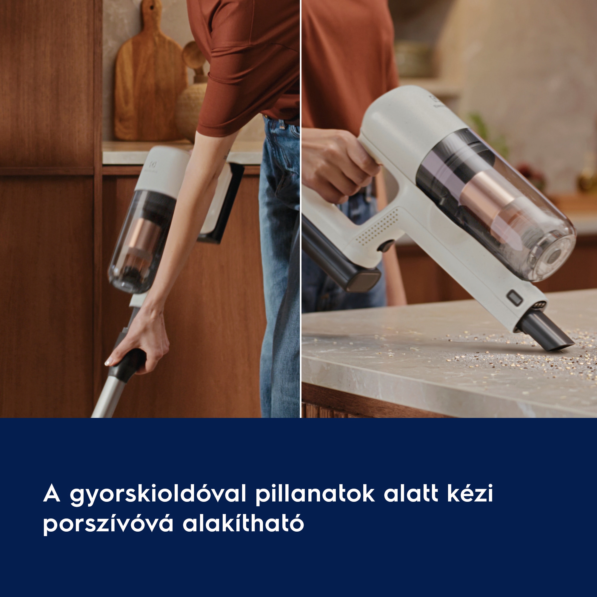 A gyorskioldóval pillanatok alatt kézi porszívóvá alakítható