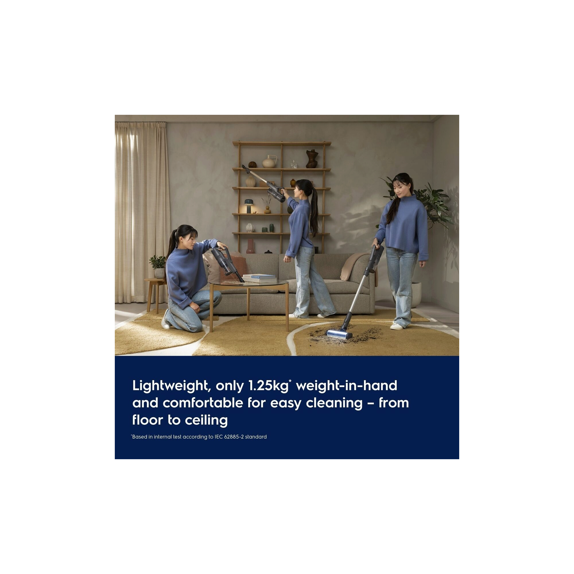 Lightweight design moves easily from floor to ceiling.