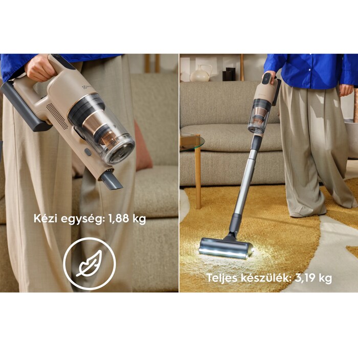 Kézi egység: 1,88 kg Teljes készülék: 3,19 kg