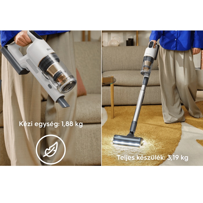 Kézi egység: 1,88 kg Teljes készülék: 3,19 kg
