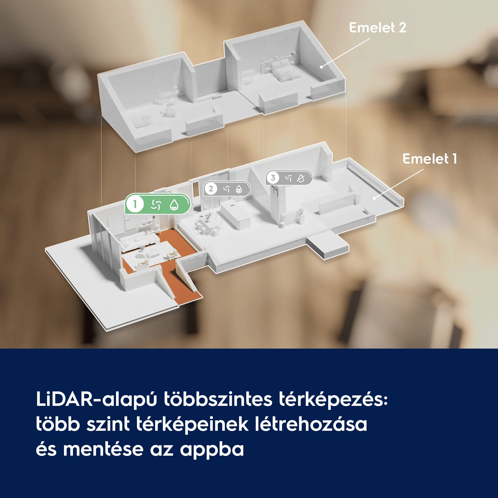 LiDAR-alapú többszintes térképezés: több szint térképeinek létrehozása és mentése az appba   Emelet 2 Emelet 1