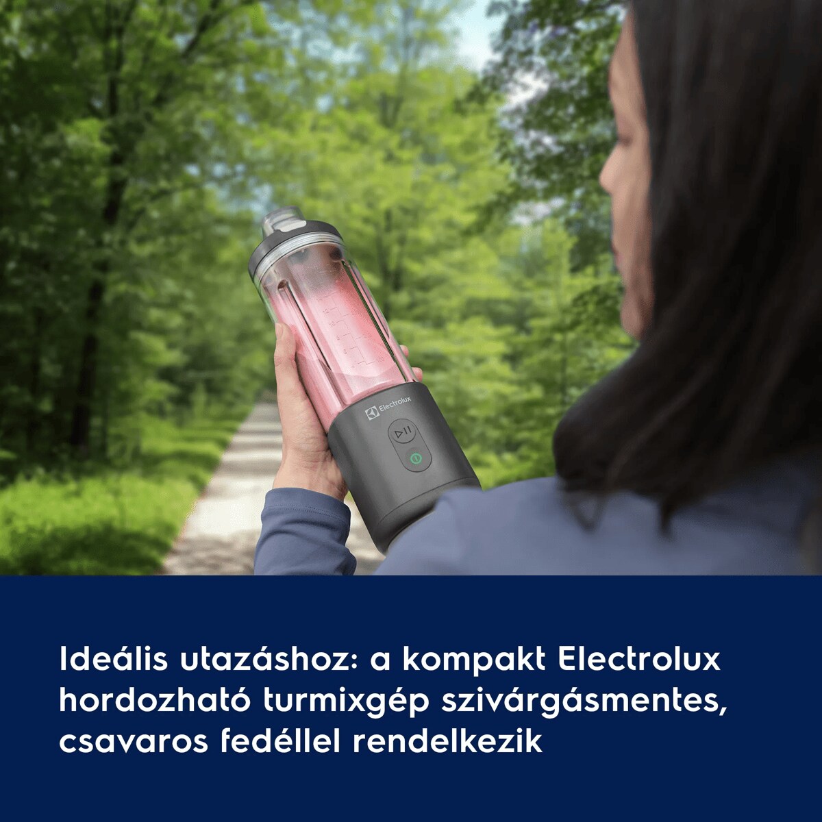 Ideális utazáshoz: a kompakt Electrolux hordozható turmixgép szivárgásmentes, csavaros fedéllel rendelkezik